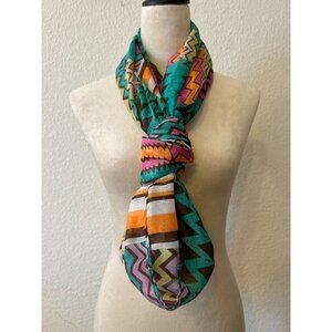 Bold Pink, Orange, Yellow, Teal & Brown Infinity Scarf 33" x‎ 35"  Lightweight